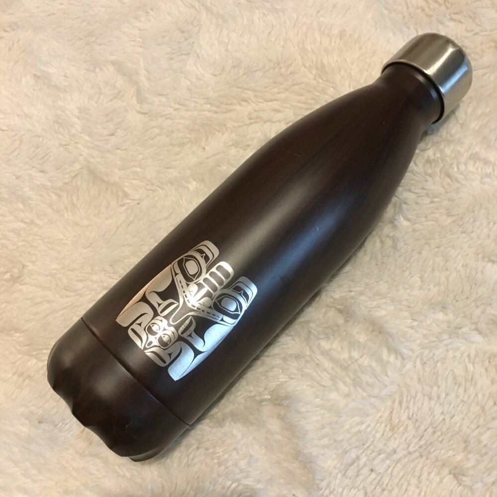 Native Artist Bear Water Bottle With Faux Woodgrain